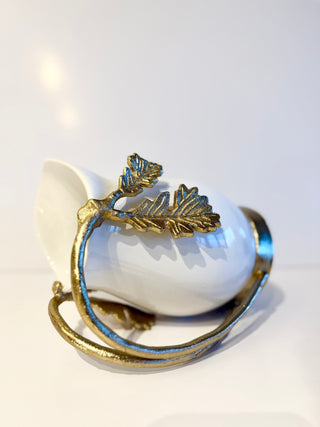 White Ceramic Pitcher with Gold Handle