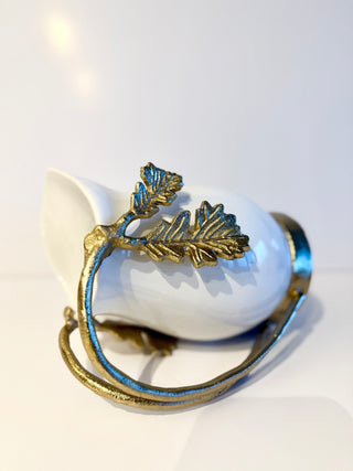 White Ceramic Pitcher with Gold Handle