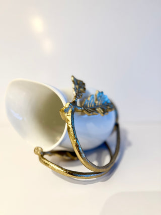 White Ceramic Pitcher with Gold Handle