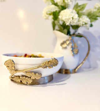 White Ceramic Pitcher with Gold Handle