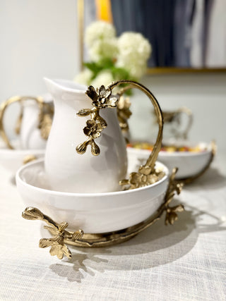 White Ceramic Pitcher With Gold Flower Details