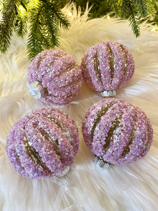 Pink Glass Embellished Ornaments - Holiday Decor (Set of 4 Ornaments)