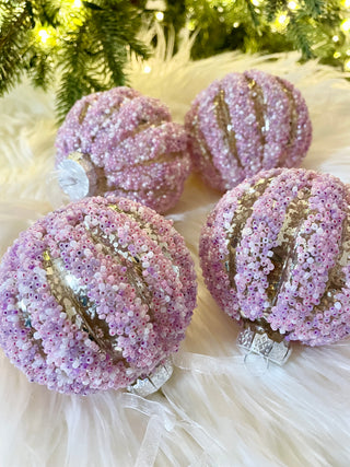 Pink Glass Embellished Ornaments - Holiday Decor (Set of 4 Ornaments)