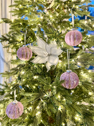 Pink Glass Embellished Ornaments - Holiday Decor (Set of 4 Ornaments)