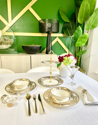 12-Piece Dinnerware Set, Service For 4, Luxury Embossed Gold Tableware Royal Style Bone China