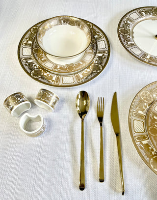 12-Piece Dinnerware Set, Service For 4, Luxury Embossed Gold Tableware Style Bone China