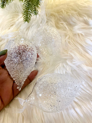 Glass Teardrop Christmas Ornaments - Set of 3