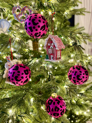 Pink & Black Leopard Print Glass Ornaments - Holiday Decor (Set Of 4)