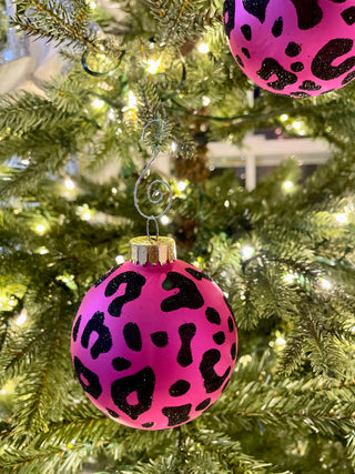 Pink & Black Leopard Print Glass Ornaments - Holiday Decor (Set Of 4)