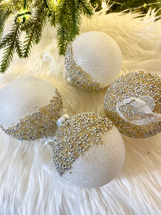 White Beaded Glass Christmas Ornament (Set Of 4)