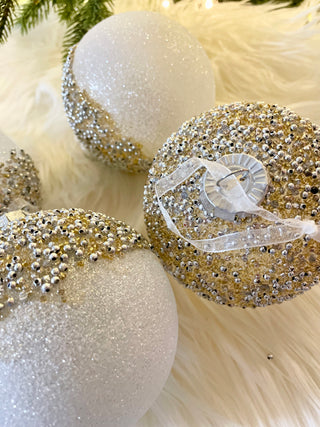 White Beaded Glass Christmas Ornament (Set Of 4)