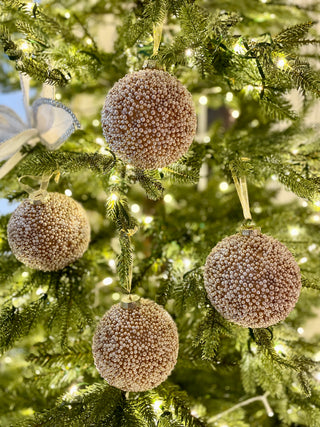 Rose Gold Beaded Glass Christmas Ornament (Set Of 4)