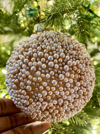 Rose Gold Beaded Glass Christmas Ornament (Set Of 4)