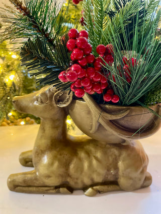 Gold Seating Reindeer - Holiday Decor