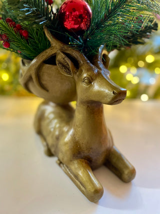 Gold Seating Reindeer - Holiday Decor