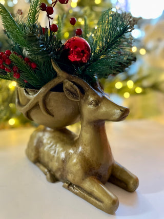 Gold Seating Reindeer - Holiday Decor