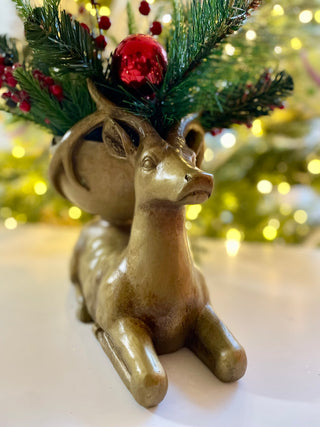 Gold Seating Reindeer - Holiday Decor