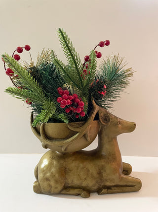 Gold Seating Reindeer - Holiday Decor