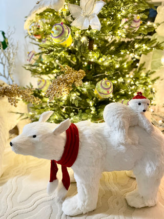 Large Walking Polar Bear Mom and Baby - Arctic Animal Figurines, Winter Wonderland Decorations