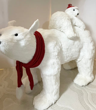 Large Walking Polar Bear Mom and Baby - Arctic Animal Figurines, Winter Wonderland Decorations