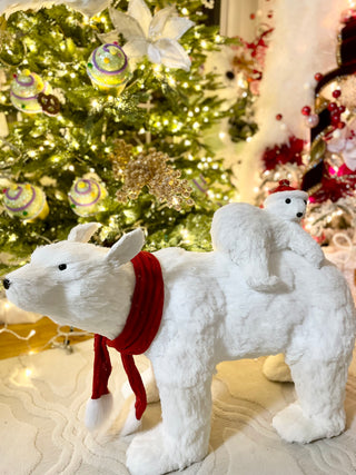 Large Walking Polar Bear Mom and Baby - Arctic Animal Figurines, Winter Wonderland Decorations