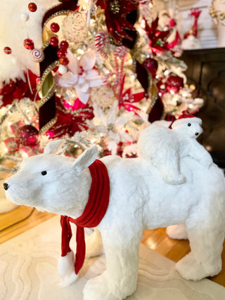 Large Walking Polar Bear Mom and Baby - Arctic Animal Figurines, Winter Wonderland Decorations