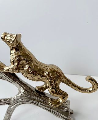 Gold Leopard  Statue on A Silver Branch