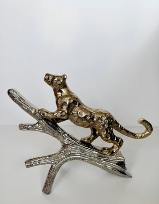 Gold Leopard  Statue on A Silver Branch