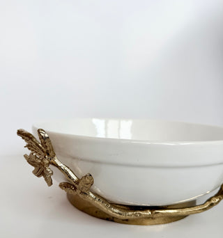 White & Gold Ceramic Serving Bowl - Salad Bowl