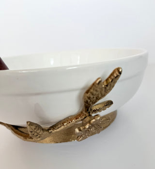 White & Gold Ceramic Serving Bowl - Salad Bowl