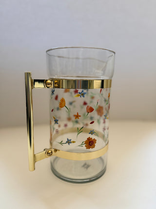 Glass Pitcher with Gold Rim – Adorned with Stunning Floral Motifs – Tableware