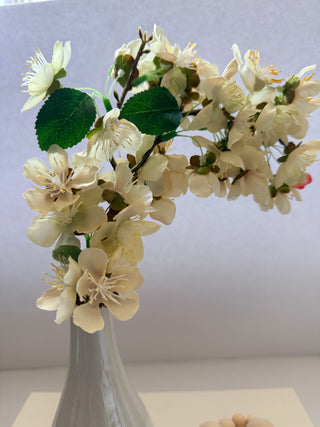 Set of 2 Decorative Books Open For Storage, Linen + 1 Small Vase + 2 Cherry Blossom + 1 Wood Bead Tassel Garland