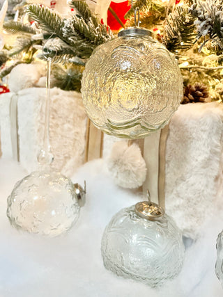 4" Clear Glass Ball Ornaments Set of 3