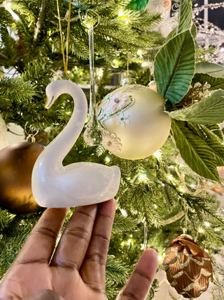 White Ceramic Swan Ornament - Holiday Decor