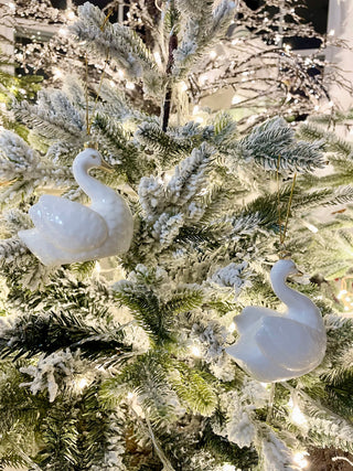 White Ceramic Swan Ornament - Holiday Decor