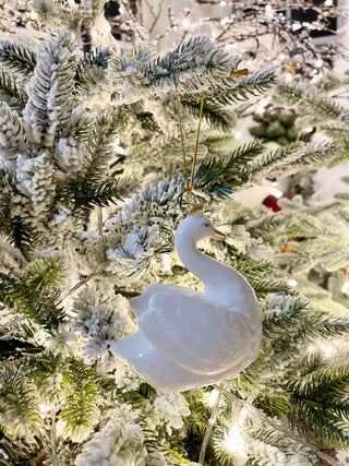 White Ceramic Swan Ornament - Holiday Decor