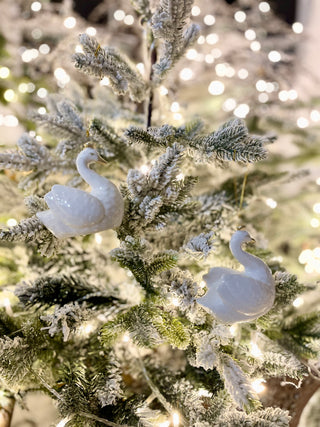 White Ceramic Swan Ornament - Holiday Decor