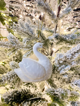 White Ceramic Swan Ornament - Holiday Decor