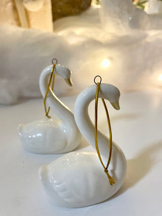 White Ceramic Swan Ornament - Holiday Decor