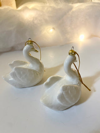 White Ceramic Swan Ornament - Holiday Decor