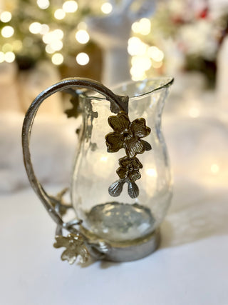 Glass Pitcher With Metal Flower Details