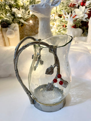 Glass Pitcher With Metal Flower Details