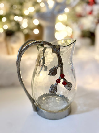 Glass Pitcher With Metal Flower Details