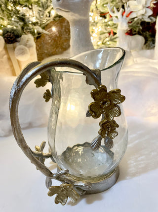 Glass Pitcher With Metal Flower Details