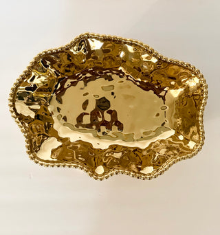 Gold Serving Bowl With Beaded Trim - Tableware