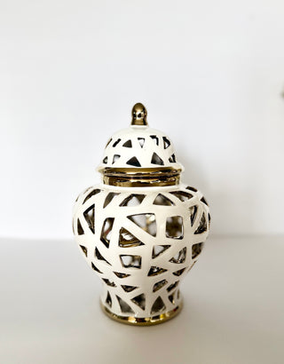 White and Gold Pierced Porcelain Ginger Jar