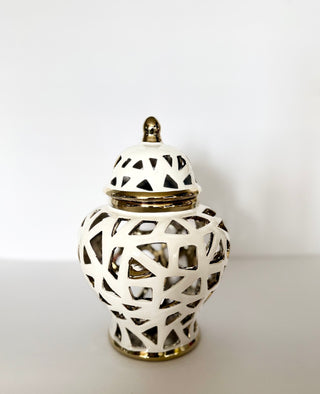 White and Gold Pierced Porcelain Ginger Jar