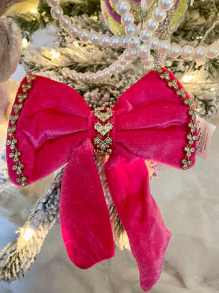 Velvet Rhinestone Clip On Bow Christmas Decor