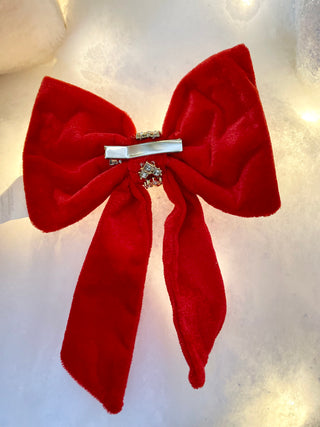 Velvet Rhinestone Clip On Bow Christmas Decor