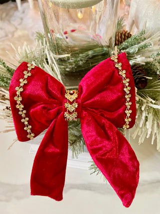 Velvet Rhinestone Clip On Bow Christmas Decor